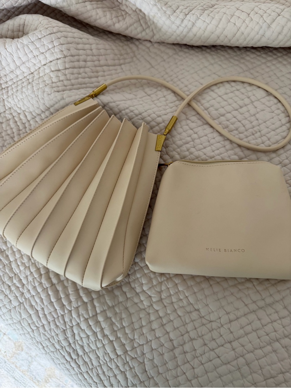 Melie BIANCO Cream Accordion Shoulder Bag with Removable Pouch